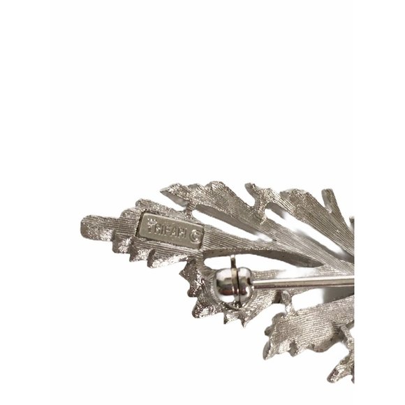 Vintage Trifari Feather Silver Tone Designer Signed Costume Brooch Pin Jewelry - Picture 4 of 4